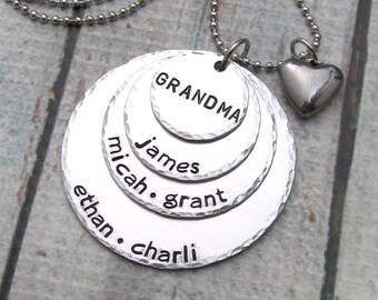Personalized Necklace - Hand Stamped Jewelry - Personalized Mother's Necklace - Personalized Grandmother Necklace Family Necklace (120)