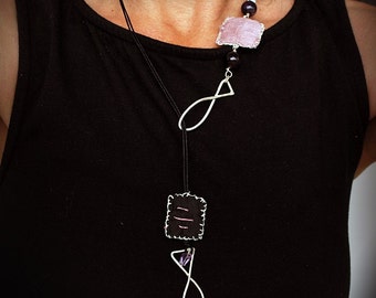 fish silver necklace/ summer accessories/ purple fabric necklace/ naturalist jewellery/ statement jewelry/ gift for her/ greek jewelry