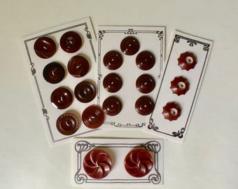 Vintage Early Plastic Buttons in Deep Burgundy for Sewing and Crafting