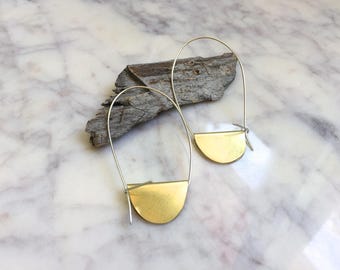 Small Gypsy Earrings, Hoop Earrings, Tribal Earrings, Half Moon Earrings, Half Circle Earrings, Brass circle Earrings, Geometric Earrings