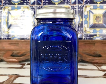 Cobalt Blue Hazel Atlas Pressed Glass Shaker; Pepper Shaker; Vintage
