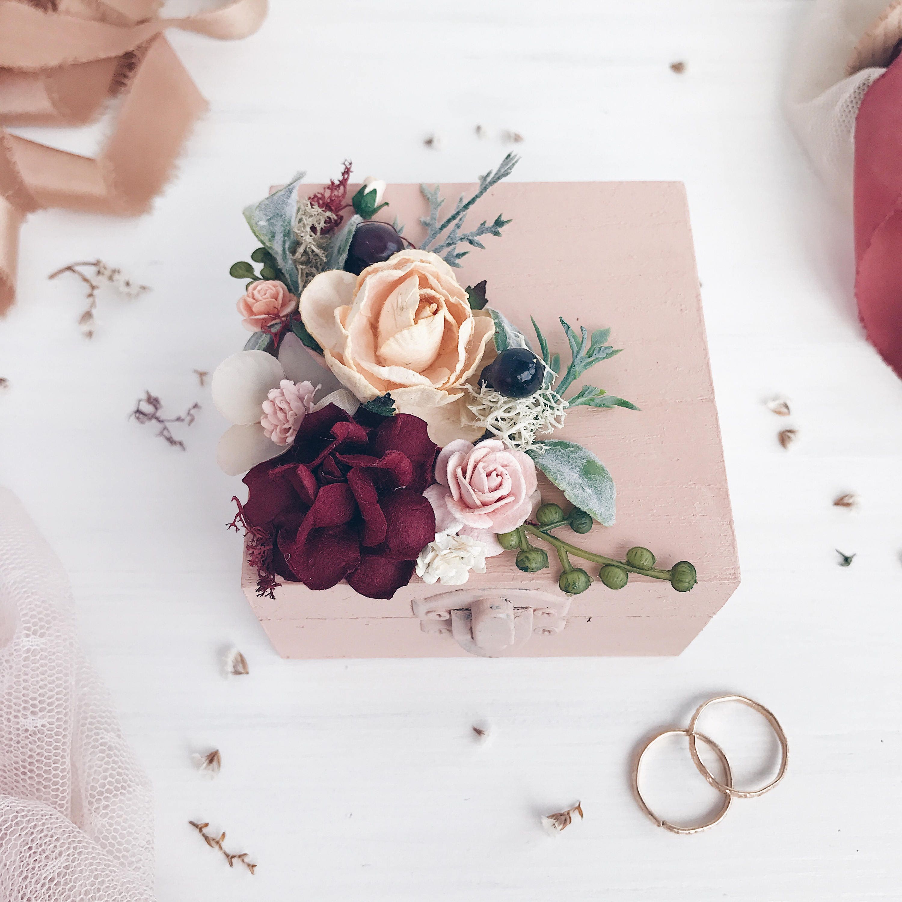 Burgundy Blush Wedding ring box Fall Winter wedding Burgundy