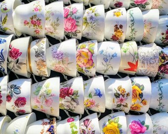 25 (25 pcs) Vintage Mismatched China Mix Set Tea Cups Teacups No Saucers Floral Mad Hatters Afternoon Tea Room Party Wedding Crockery Bulk