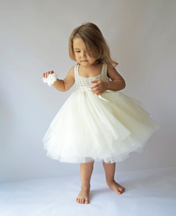 Ivory Empire Waist Baby Tulle Dress with Stretch Crochet