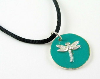 Fine Silver Dragonfly Enameled Pendant