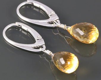 Golden Citrine Earrings. Sterling Silver. Lever Back Ear Wires. Genuine Gemstone. November Birthstone. s16e020