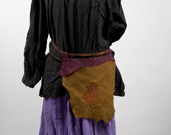Burgundy green leather battleskirt mini banner Artemis embroidery larp fantasy fair armor costume greek goddess amazon huntress archer bow