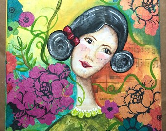 Rachel Among the Roses, Mixed Media Girl