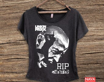 Chester Bennington Face RIP Women's Dolman Scoop T-Shirt-Linkin Park Artistic Tribute Tee legend Rock Shirt