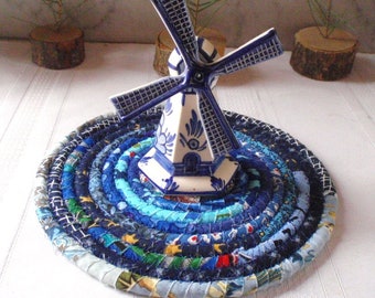 Bohemian Coiled Blue Mat, Hot Pad, Trivet - Handmade by Me