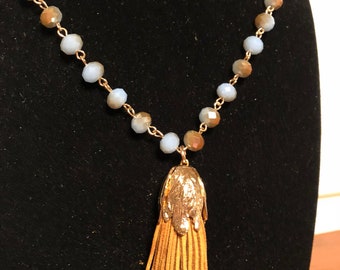Camel colored tassel necklace
