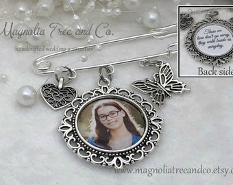 Memorial Charm, Boutonniere, Bridal Bouquet Charm, Bridal Pin, Lapel Pin, Double Sided, Groom, Wedding, Custom Photo & Text, Those we LP08