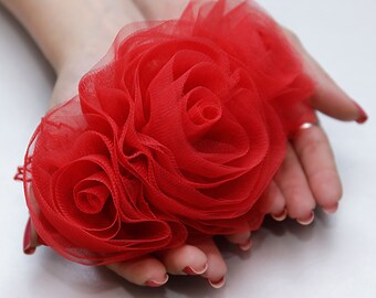 Red brooch Three big red roses Queen hearts Heart queen Appliques Headbands Hair clips Valentines gift Chiffon flower garments