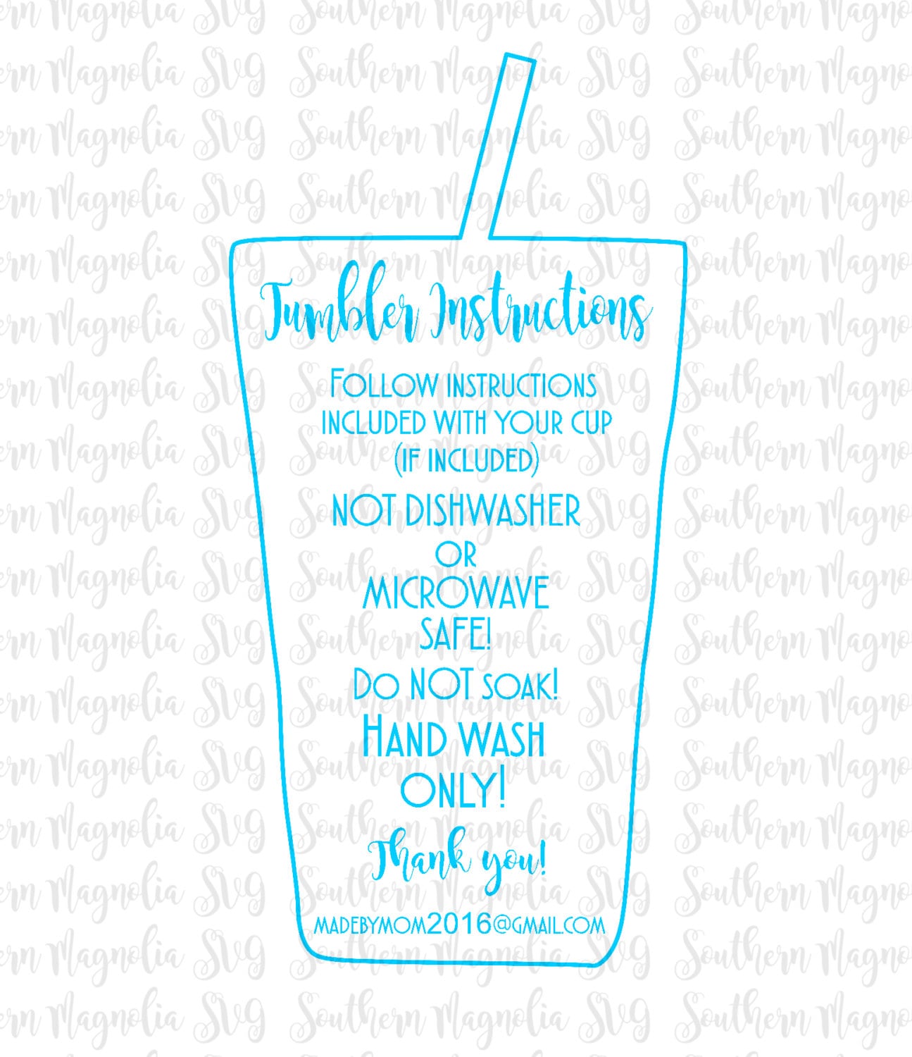 Tumbler Cup Care Card Instructions Print and Cut File