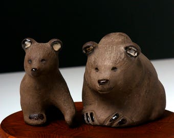 Vintage Hyllested Keramik pair of bears - Danish pottery 1960s - Scandinavian Danish Modern stoneware figurines - mid century home decor