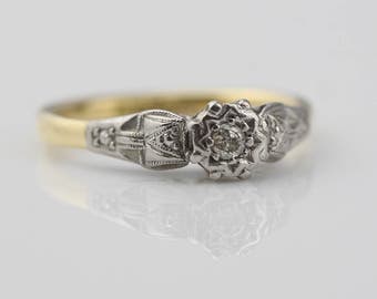 Yellow and Platinum Gold Engagement Ring Single Diamond Claw Set Stone Ladies Ring Size UK J 1/2 and US 5 Stamped 18ct Plat