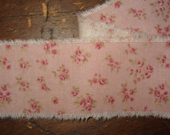 Tattered Tea Stained Fabric Ribbon Pink Dainty Tiny Rosebuds Rare fabric