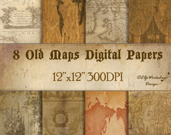 Old maps digital paper / digital old maps papers for scrapbooking cards diy invitations / Vintage papers with maps / Vintage maps papers