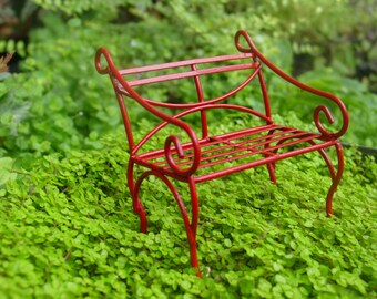 Red Fairy Garden Accessories, Miniature Garden Bench