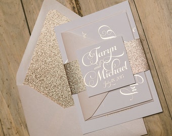 Rose Gold Foil and Glitter Wedding Invitation, Blush and Rose Gold Glitter Wedding Invite, Rose Gold Foil - Deposit to Get Started