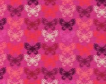 PANORAMA SUNRISE Unbleached Cotton Fabric Collaboration from Cotton and Steel Butterflies Fuchsia