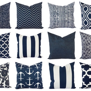 OUTDOOR Pillow - Navy and White Pillow Cover - Navy Blue Throw Pillow Cover - Navy Euro Sham - Decorative Pillow - Blue Patio Pillows