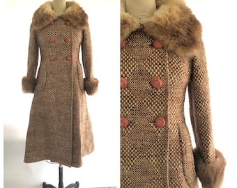 70s wool coat | vintage wool coat fur collar | 1970s wool trench coat