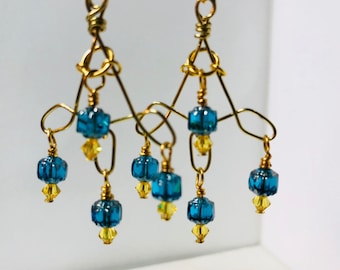 Teal and yellow swarovski crystal 2.5 in