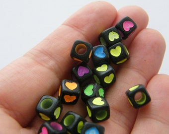 BULK 300 Acrylic square 7 x 7mm heart beads AB6