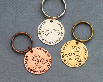 Best Friend Gift • Friendship Keychain • Girlfriend Gift Going Away Gift Moving Friend • QQQ • Graduation Gift Stamped State Gift Distance