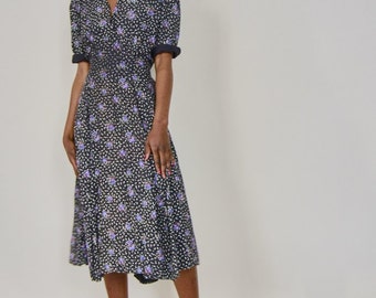 Vintage 40s Style Ditsy Printed Tea Dress