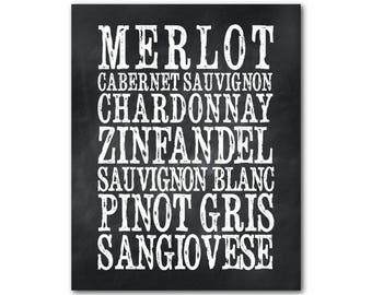 Wine Typography - Wine Names - Kitchen Wall Art - Wine Art - Happy Hour PRINT - Wine PRINT - Wall Decor - Dining Room Wall Art
