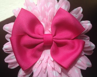 Pink Polka Dots Flower Hair Box Clip