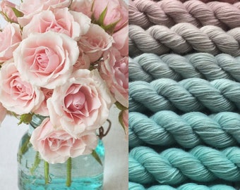 Gradient yarn set - merino superfine, handdyed yarn 200g- hand painted dyed sock shawl ombre - Spring motion.