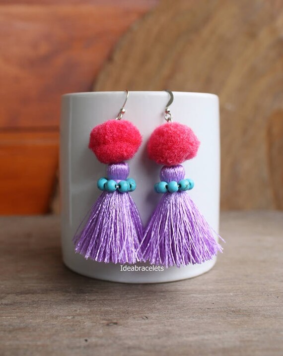 Boho Pom Pom Tassel Drop Earrings Colorful Ball Earrings