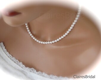 Single Strand Pearl Necklace Wedding Necklace Swarovski Pearl Bridal Jewelry