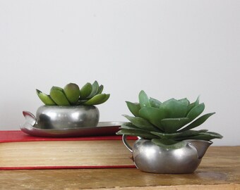 Vintage Pewter Tea & Creamer Set with Tray