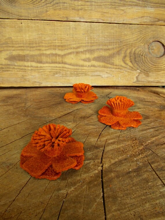 Set of 3 Leather flowers Baby headbands Cabochon Jewelry