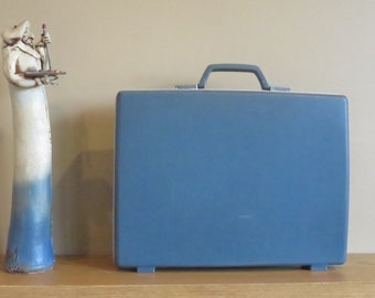Dads Grads Sale Vintage Samsonite Slate Blue Hard Shell Slim Briefcase Attache No Key - Rare Retro- VGC