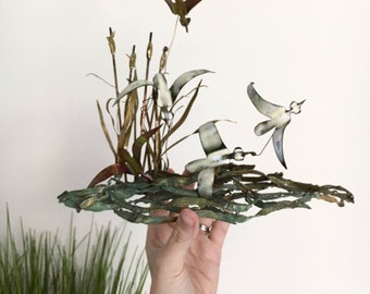 Metal Bird Sculpture | Vintage Nature Natural Mid Century Modern Metal Art Artwork |