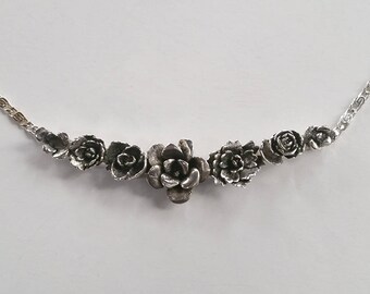 Silver Succulent Necklace, Sterling Silver Flower Choker, Delicate Statement Necklace, Succulent Jewelry, Nature Gift for Gardener