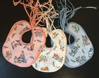 Vintage 1960s Plastic Baby Bibs Unused Deadstock Pink white Blue
