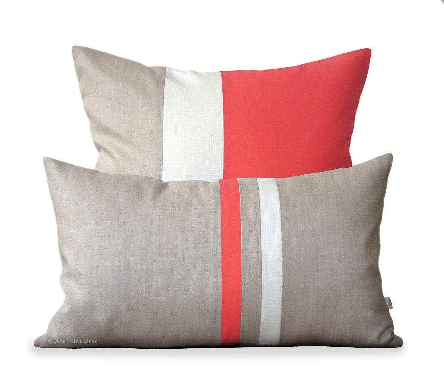 Coral Pillow Cover Set 12x20 Stripe and 20x20 Color
