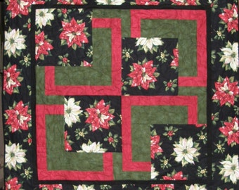 Christmas Quilted Wall Hanging, Red Black Christmas Lap Quilt, Wheelchair Quilt Christmas, Christmas Poinsettia Decor, Quiltsy Handmade