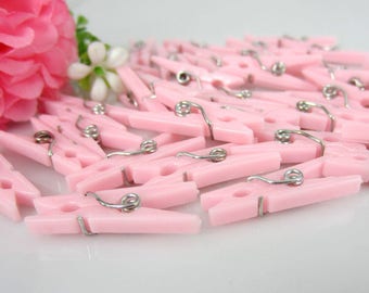10 mini clothespins, baby girl pink christening
