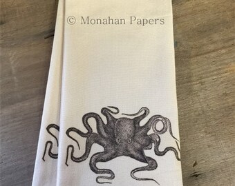 Octopus Tea Towel - Kitchen - Houseware - Nautical - Gift - Beach - Ocean