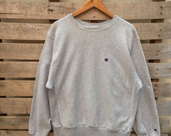 Rare! Vintage Champion Reverse Weave Sweatshirt Small Logo Grey Colour 90s Size L Jumper Pullover