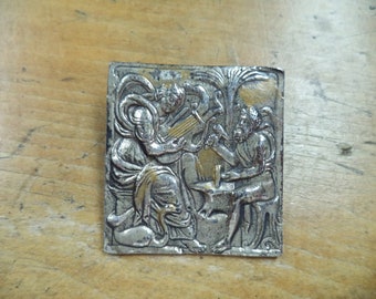 Vintage Signed ALVA Museum Replica Silver Brooch Craftsman Gods Musical Theme
