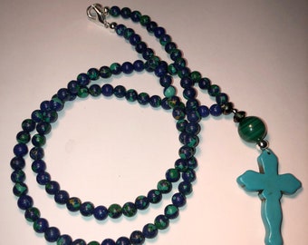 Carved Turquoise Stone Cross Bead Necklace
