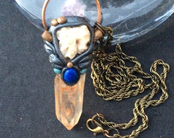 Tranquility Coral /Quartz /Amethyst /Lapis Lazuli Crystal Pendant Necklace